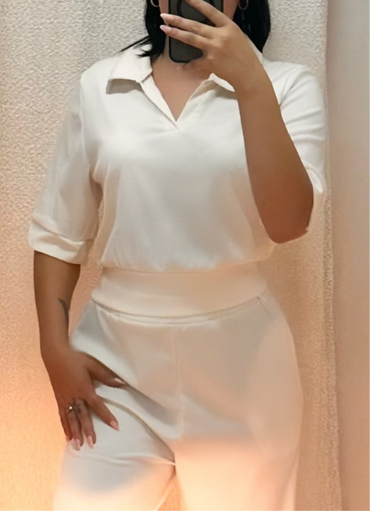 Cream wide leg two piece