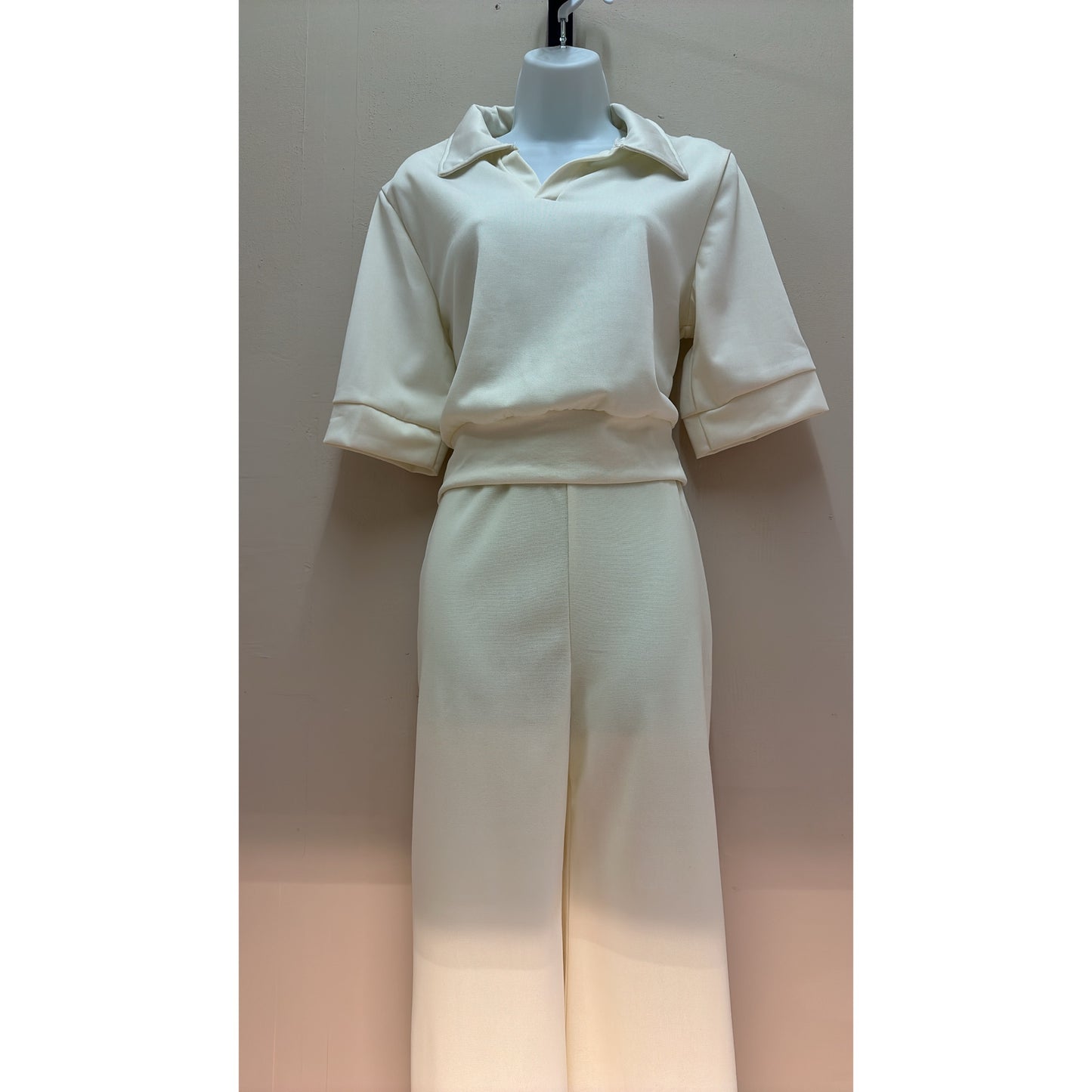 Cream wide leg two piece